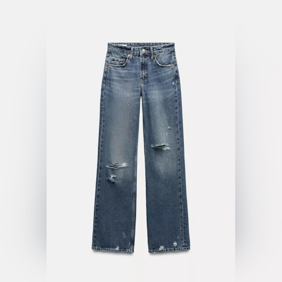 Zara Wide Leg Jeans, Distressed - Picture 2 of 16
